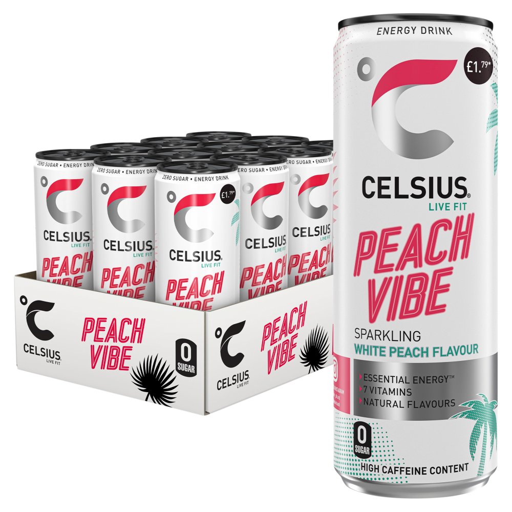 Celsius Peach Vibe Energy Drink 355ml PMP £1.79